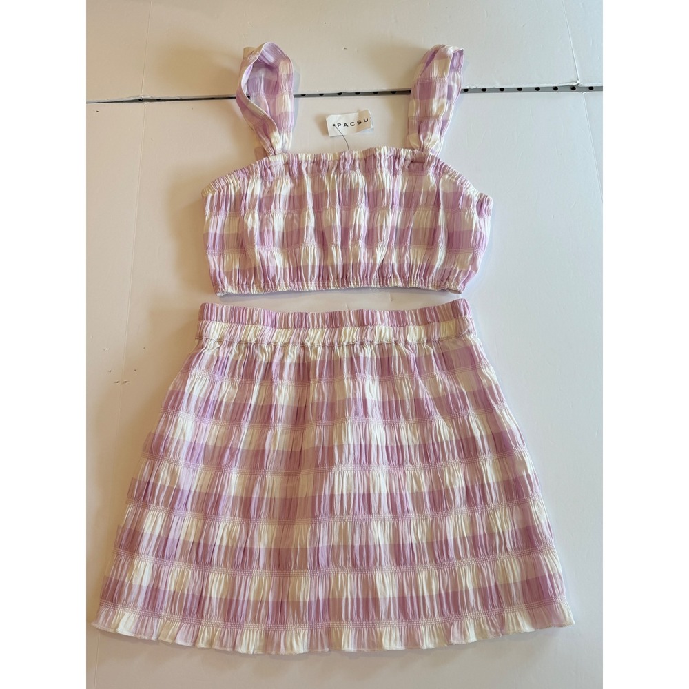 Kendall & Kylie PacSun Purple Gingham Two Piece Set Crop Top S Mini Skirt XS